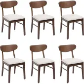 Mendler 6er-Set Esszimmerstuhl MCW-M59, Küchenstuhl Stuhl, Stoff/Textil Massiv-Holz dunkles Gestell, creme