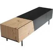 Wohnling Lowboard Schwarz mit Eiche-Nachbildung 150x40x40 cm TV-Kommode Modern TV-Schrank Niedrig Fernsehtisch Fernsehschrank mit Türen & Schublade