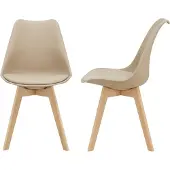 En.casa Esszimmerstuhl ’Fläten’ 2er Set Polsterstuhl Holzbeine Kunstleder Beige