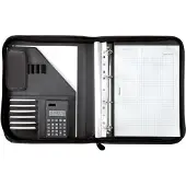 Juscha Ringbuchmappe Riccione, DIN A4, FINEtouch-Lederimitat, mit Rechner, schwarz/grau
