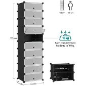 Songmics Steck-Schuhregal, Rechteckiger Aufbewahrungsorganizer, 10-Fach Modulares DIY-Regalsystem, 40 x 30 x 17 cm pro Fach