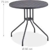 Relaxdays Gartentisch, H x Ø: 75 x 80 cm, Balkontisch in Holzoptik, Kunststoff & Stahl, runder Terrassentisch, grau
