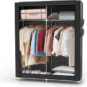 Intirilife Faltschrank 108x170x45 cm in RABEN SCHWARZ - mit Reißverschluss Stoffschrank Kleiderschrank mit Kleiderstange, Fächern und Seitentasche - Camping Steckschrank Textil Garderobe