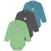 Normani 3er Set Baby-Body Wickelbody Langarm Toddler-Bodysuit aus Merinowolle - 9357