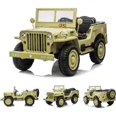 Es-toys Kinderfahrzeug - Elektro Auto Offroad 3 Sitzer mit 12V14A Akku und 4 Motoren "Camouflage Grün" 2,4Ghz+Ledersitz+EVA
