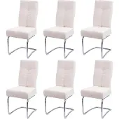 Mendler 6er-Set Esszimmerstuhl MCW-G56, Küchenstuhl Freischwinger Stuhl Lehnstuhl, Metall Stoff/Textil Chenille creme