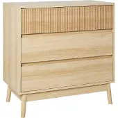 Beliani Kommode Heller Holzfarbton MDF-Platte Halbhoch Schmal mit 3 Schubladen Geriffelt Modern Schubladenschrank Schlafzimmer Wohnzimmer Esszimmer
