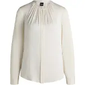 BOSS Kragenlose Regular-Fit Bluse aus Stretch-Seide Grösse 42