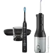 Philips kabelloser Power Flosser 3000 HX3866/43 Wasser-Flosser + DiamondClean 9000 - schwarz, Schwarz, Kabellose Munddusche, Tasten, Akku, Built-in, 2 min