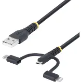 StarTech.com .com 1m Robustes USB Multi Ladekabel 3 in 1, USB zu USB-C Micro Lightning, Apple Mfi , Universal Handy/Powerbank Schnellladekabel mit Aramidmantel