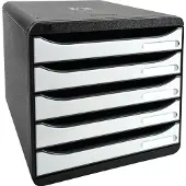 Exacompta Schubladenbox BIG-BOX PLUS, A4+, 5 halboffene Schübe mit Auszugsstopp, Griffmulde & Etikettenhalter, Etiketten, Blauer Engel, Kunststoff, schwarz-weiß