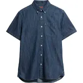 Superdry für Herren. M4010998A Essential Denim-Shirt mit kurzen Ärmeln (S), Blau, Lässig, Baumwolle, Kurzarm