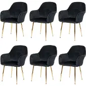 Mendler 6er-Set Esszimmerstuhl MCW-F18, Stuhl Küchenstuhl, Retro Design Samt schwarz, goldene Beine