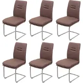 Mendler 6er-Set Esszimmerstuhl MCW-H70, Küchenstuhl Freischwinger Stuhl, Stoff/Textil Edelstahl gebürstet braun