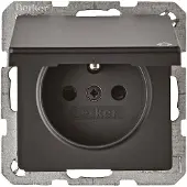 Berker Steckdose mit Schutzkontaktstift und Klappdeckel Q.1/Q.3 anthrazit, samt