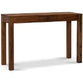 FineBuy Schreibtisch 118x40x76 cm Sheesham Massivholz Computertisch mit Schublade Homeoffice Bürotisch Massiv Schmal Platzsparend Holztisch