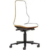BIMOS Arbeitsstuhl NEON, Synchronmechanik, Grundmodell ohne Polsterelement, mit Rollen, Flexband orange