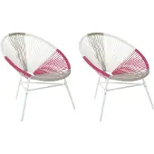 Beliani Gartenstuhl 2er Set Weiß Beige Rosa Polyrattan Spaghetti-Optik Modern Mexikanischer Stil Outdoor Balkon Terrasse Garten Möbel