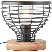 Brilliant schwarze Tischleuchte AVIA | Tischlampe mit Fuß aus Holz inkl. Schnurzwischenschalter| 1x E27 Fassung max. 52W | Metall/Holz