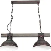 Licht-Erlebnisse Hängelampe Vintage "Hakon" Metall Kupfer Antik Holz E27 2-flammig Pendelleuchte Wohnzimmer Esstisch