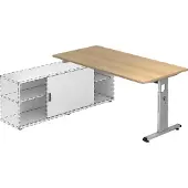 Hammerbacher Anbauschreibtisch T-Fuß 160x80cm Eiche/Silber