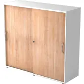 Hjh OFFICE PRO BETA 1753S - 3 OH Weiß/Nussbaum Schiebetürenschrank Bogengriff Metall