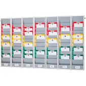 Eichner Planungstafel Flexo, 7er-Set, mit Wandprofil, 10 Schienen pro Tafel, für bis zu 70 Auftragstaschen, B 1700 x T 100 x H 1280 mm, Kunststoff, grau
