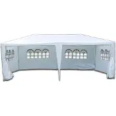 VCM Pavillon | Maße ca. 3x6 m | wasserabweisende 110g / m² PE Plane | Partyzelt mit Seitenteilen | Gartenzelt mit Stahlgestell | Festivalzelt | Weiß