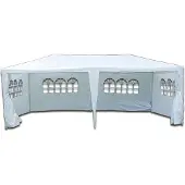 VCM Pavillon | Maße ca. 3x6 m | wasserabweisende 110g / m² PE Plane | Partyzelt mit Seitenteilen | Gartenzelt mit Stahlgestell | Festivalzelt | Weiß