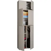 VCM Holz Besenschrank | 6 Fächer | Maße: H. 223 x B. 70 x T. 39 cm | Haushaltsschrank | Mehrzweckschrank | Aufsatz mit zwei Türen - Lona