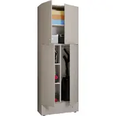 VCM Holz Besenschrank | 6 Fächer | Maße: H. 200 x B. 70 x T. 39 cm | Haushaltsschrank | Mehrzweckschrank | Extra Schublade - Lona