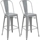 MCW 2er-Set Barhocker MCW-A73, Barstuhl Tresenhocker mit Lehne, Metall Industriedesign grau