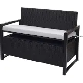 Mendler Poly-Rattan 2er Sitzbank MCW-F39, Gartenbank Truhenbank, Staufach Aufbewahrung Sitzkissen anthrazit, Kissen grau