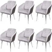 Mendler 6er-Set Esszimmerstuhl MCW-G48, Küchenstuhl Polsterstuhl Lehnstuhl, Kunstleder Samt mit Armlehne MVG- grau