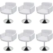 Mendler 6er-Set Esszimmerstuhl Houston, Küchenstuhl Drehstuhl Stuhl, Kunstleder Chrom MVG- weiß