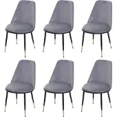 Mendler 6er-Set Esszimmerstuhl MCW-H28, Stuhl Küchenstuhl, Metall grau, schwarze Beine, Samt