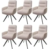 Mendler 6er-Set Esszimmerstuhl MCW-G66, Küchenstuhl Stuhl, drehbar Auto-Position Stoff MVG creme, mit Armlehne