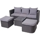 Mendler 3in1-Garnitur MCW-J37, Garten-/Lounge-Set Sonneninsel, Spun Poly Poly-Rattan MVG anthrazit, Kissen hellgrau