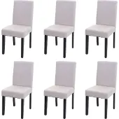 Mendler 6er-Set Esszimmerstuhl Stuhl Küchenstuhl Littau Textil, creme-beige, dunkle Beine