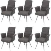 MCW 6er-Set Esszimmerstuhl MCW-G55, Küchenstuhl Stuhl mit Armlehne, Stoff/Textil Edelstahl gebürstet grau-braun