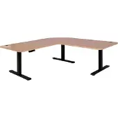 Mendler Eck-Schreibtisch MCW-D40, Computertisch elektrisch höhenverstellbar 178x178cm 84kg MVG hellbraun, schwarz