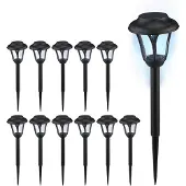 Relaxdays Solarlampen 12er Set, LED Solarlicht mit Erdspieß, HD: 39 x 11 cm, moderne Gartenbeleuchtung, draußen, schwarz