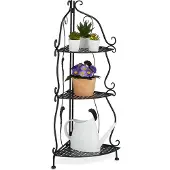 Relaxdays Eckregal Metall, 3 Ablagen, HBT: 82,5 x 30 x 30 cm, Pflanzenregal freistehend, klappbar, Vintage-Look, schwarz