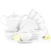 Konsimo Kaffeeset für 6 Personen (9 Artikel) "AMELIA SATYNA", Weiß, Porzellan, Elegant, 250 ml / 14 cm / 1 l
