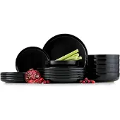Konsimo Essservice Tafelservice VICTO Geschirrset Speiseteller Suppenteller Dessertteller 6 Personen (18-tlg), Schwarz, Keramik, Loft, 20/27/18.5cm