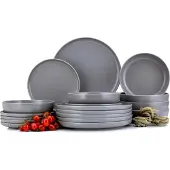 Konsimo Essservice Tafelservice VICTO Geschirrset Speiseteller Suppenteller Dessertteller 6 Personen (18-tlg.), Grau, Keramik, Loft, 20/27/18.5cm