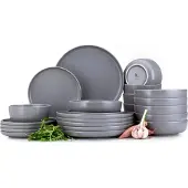 Konsimo Kombiservice VICTO Schale Dessertteller Speiseteller Suppenteller 6 Personen (24 El.), Grau, Keramik, Loft, 20 cm | 27 cm | 18,5 cm | 14,5 cm