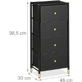 Relaxdays Kommode, HxBxT: 98,5 x 46 x 30 cm, 4 Schubladen, Sideboard Stoff & Stahl, Schubladenschrank, schwarz/gold