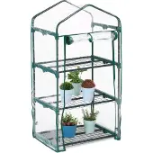 Relaxdays Balkon Gewächshaus, PVC-Folie, Stahl, HxBxT: 122 x 64 x 45 cm, Foliengewächshaus 3 Etagen, grün/transparent