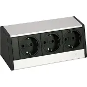 Evoline R-Dock Steckdosenelement 3xSchuko alufarbig, schwarz - Tischsteckdose, 3 Schukosteckdosen, alufarbig, schwarz, max. 3500W, 1 Stück